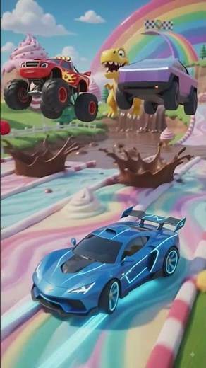 Ultimate Rainbow Race! 🌈🏎️ Monster Truck vs Dino Car #shorts