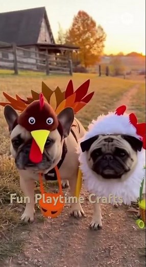 Funny Thanksgiving dog costume ideas. Cute Turkey and chicken cosplay for puppy