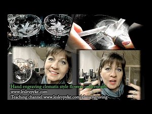 Glass engraving tutorial for beginners. Hand engraved Clematis under champagne saucer