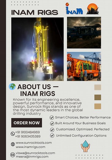 Powering drilling excellence worldwide 🌍 INAM Rigs manufactures and exports high-performance drilling rigs for water well, mining, and core drilling. Engineered with precision, durability, and innovation, our rigs deliver powerful performance across every terrain. 💪 📞 91 9100484969 | 91 9063435386 📧 viswa@sunrocktools.com | nikitha@inamrigs.com #INAMRigs #InamDrillingSolutions #SunrockTools #drillingrigs #waterwelldrilling #miningrigs #coredrilling #drillingmachines #EngineeringExcellence #R