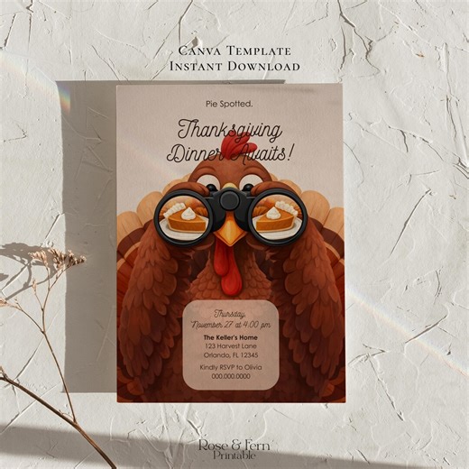 Thanksgiving Invitation Template, Friendsgiving Invitation, Funny Turkey Invite, Editable Canva Holiday Invite, Spotted - Etsy