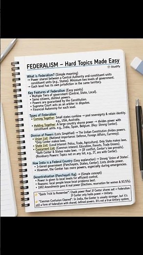 Federalism – Class 10 Civics Made EASY 🇮🇳 | 1 Page Full Revision