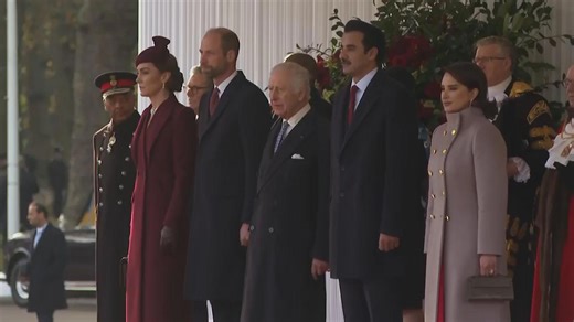 Qatari Emir Tamim bin Hamad Al Thani welcomed by King Charles III for UK state visit