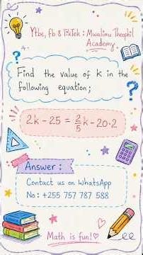 How to Solve for K in a Linear Equation? | Algebra Hack | Math Series 3