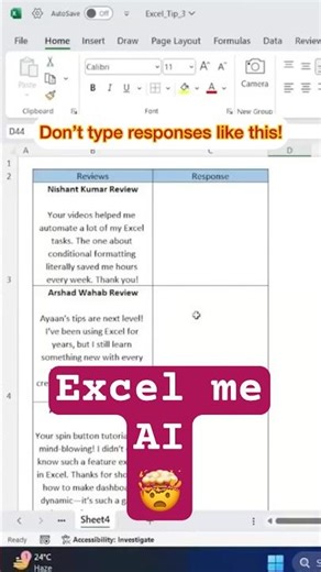 Turn Excel into AI Machine 😱 | How to Use ChatGPT AI.ASK Function #ai #excel #shorts #ytshorts