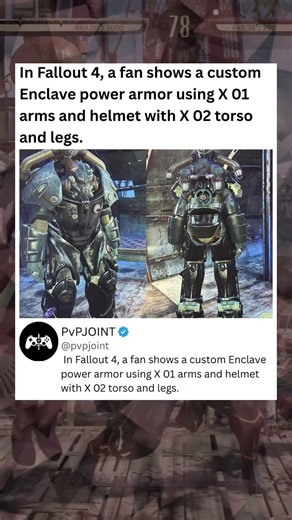 In Fallout, a fan shows a custom Enclave power armor using X 01arms and helmet with X 02 #fallout4