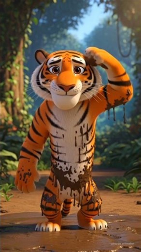 funny tiger king 😄|| #cartoon #animals #moglie #shorts #viral #kids