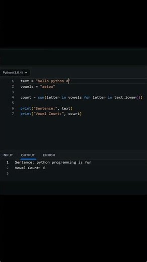 Count Vowels in a Sentence | Number of vowels in sentence | Total vowels | python compiler