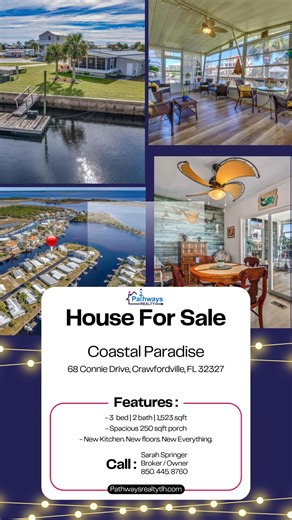 Coastal Charm 🏖 Steps to the Beach Every inch of this home has been transformed with comfort, style, and thoughtful design in mind. 😎 Picture this: relaxing on your spacious porch with breezy canal views, simply unwinding in your new coastal community! 3 Bed / 2 Bath / 1,523sqft 250 sqft spacious porch Fully Renovated Kitchen New Floors 💫 Updated EVERYTHING! Call, text, or email me to set up your showing. Pictures don't do this gem of a home justice; you have to see it in person! Sarah Spring