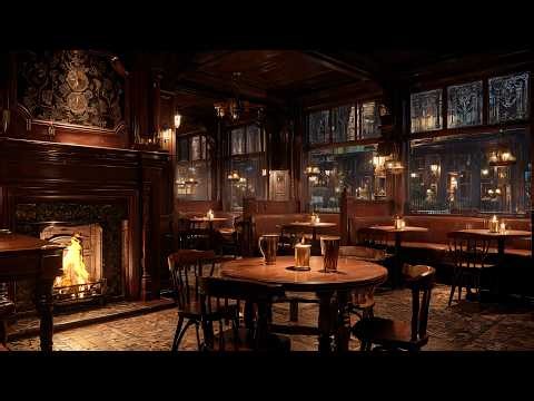 Cozy English Pub Ambience 🍺 Fireplace & Evening Atmosphere | Relaxing Celtic Music | 4K