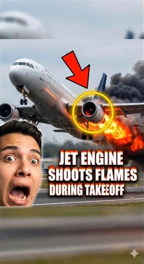 Jet Engine Shoots Flames During Takeoff