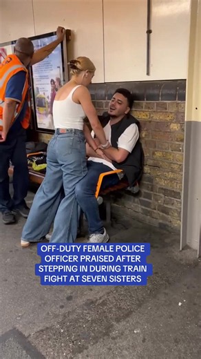 An off-duty female police officer has been praised for her bravery after intervening in a fight on a train at Seven Sisters station in London. The incident happened last night at around 8pm, when a man was reportedly seen involved in an altercation on board a train. Despite being off duty, the officer stepped in and intervened, detaining the man while waiting for further assistance to arrive. A short while later, British Transport Police officers arrived at the scene and joined the off-duty offi