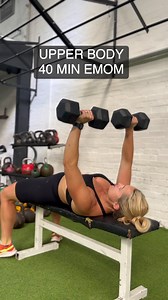 Save this for an upper body blast 💥 40 Min EMOM 15 DB Bench Press 15 DB Bent over row 15 BB Push Press 10 Cal Row 15 DB Press up 20 Gorilla row 12 Cal Ski 16 KB Snatch 150m Run 20 V Up X 4 #upperbody #workout #fitness #emom #strengthtraining #dumbbells #kettlebell #functionalfitness #functionaltraining #personaltrainer | Gemma Pegler - GP Fit