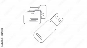 Usb pen and folders animated linear symbol icon 4K