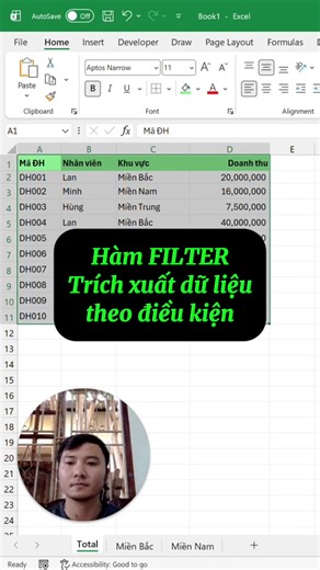 Hàm FILTER trong Excel dùng để lọc một vùng dữ liệu và trả về những dòng (hoặc cột) thỏa mãn điều kiện mà bạn đặt ra, kết quả được trích ra thành một vùng dữ liệu mới #CapCut #tutorial #learnontiktok #excel #nghebaocao