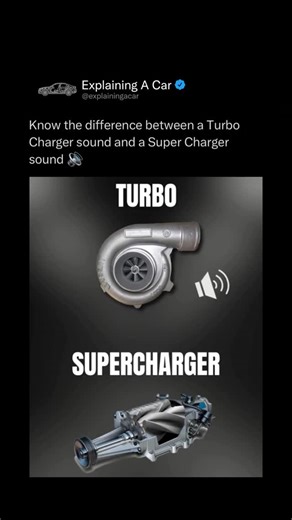 Explaining a car on Instagram: "Follow (us) @ExplainingACar to learn something NEW about vehicles every day 🚗💫 A turbocharger and a supercharger both boost engine power by forcing more air into the cylinders — but they get that power in different ways. A turbocharger is powered by exhaust gases. As exhaust leaves the engine, it spins a turbine that compresses air and pushes it back into the intake. This setup gives big power gains and efficiency but comes with a slight delay called turbo lag —