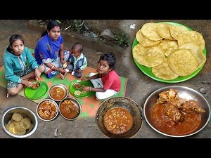 Chicken curry recipe with puri cooking and eating village style |rural village odisha | village life