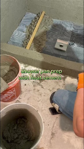 Shower pan prep with float cement #bathroomremodel #showerpan #custommade