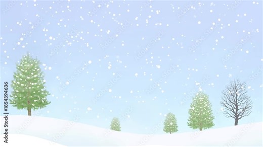 冬 雪景色 冬景色 ループ動画 降雪 おしゃれ キラキラ シンプル 田舎 寒中見舞い キャンペーン Winter scenery of watercolor painting.Falling snow.Loop video.