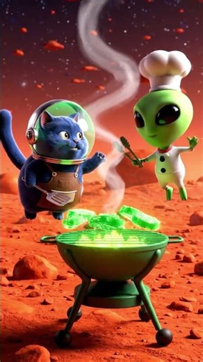 🛸😺👽 Space BBQ Party! Cat & Alien Cook on Mars!