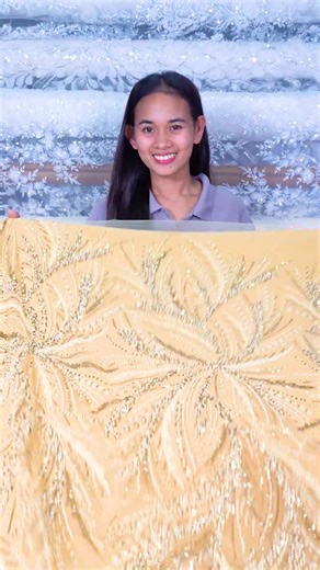 1.3K views | Golden glow redefined ✨ This lace shade of yellow shines brighter with intricate beading, bold patchwork, and that unmistakable Prada-inspired elegance. A masterpiece of texture, detail, and luxury. #Beaded #patches #prada #shadeofyellow #laces | Lady Ann's Fabric | Facebook