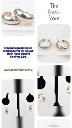 Elegant Signed Mexico Sterling Silver 1/2-Round Thick Hoop Dangle Earrings 6.8g.