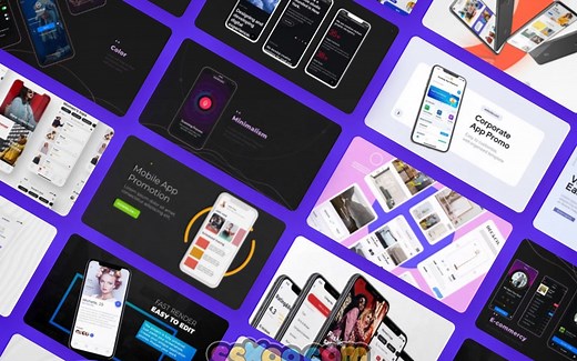 50款APP界面UI设计作品集动态展示iPhone动效演示AE视频样机素材模板