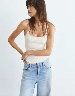 Pull&Bear Polyamide bodysuit with thin straps in cream | ASOS