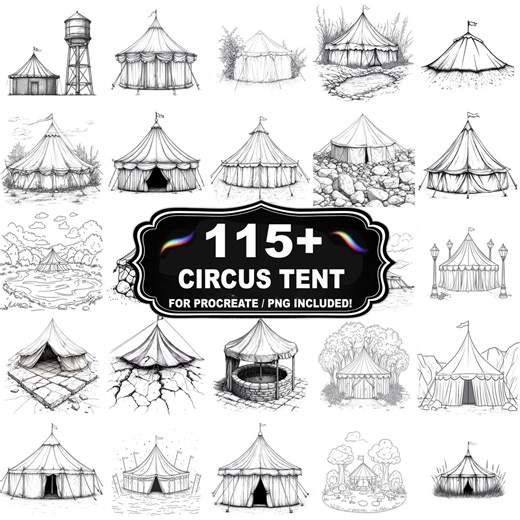 115  Circus Tent Stamps for Procreate, Carnival Theme Brush Set, Instant Download PNG Included - Etsy