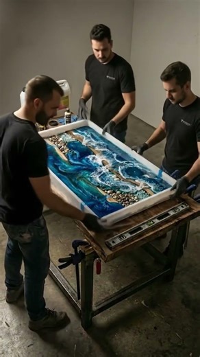 Ocean Wave Table - Satisfying DIY Pour! 😱💙 #craftsmanship #epoxyresin #furnituredesign #resinart
