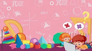 Children learning mathematics using a laptop and math tools.