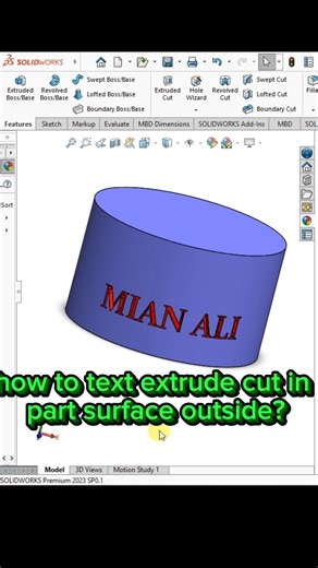 Extrude cut text in surface outside