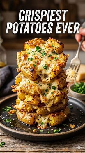 Crispy Garlic Parmesan Smashed Potatoes#smashedpotatoes #garlicparmesan #easyrecipes #crispypotatoes