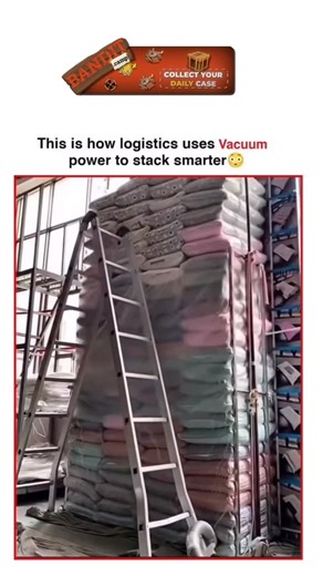 Maahii 🖤 on Instagram: "This video shows how vacuum compression technology is used to pack a huge number of soft items efficiently. In the video, large stacks of products are placed inside a plastic cover and air is removed using powerful vacuum machines. As the air is sucked out, the items shrink in size and become tightly packed, making the stack look much smaller and well-organized. This process is extremely useful in logistics and storage. By removing air, the products take up less space, w