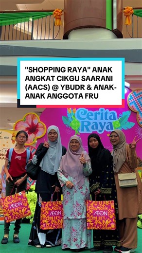 Seramai 53 pelajar menerima bantuan “Shopping Raya” bernilai RM200 seorang dalam Program Anak Angkat Cikgu Saarani (AACS) anjuran Yayasan Bina Upaya Darul Ridzuan (YBUDR) yang berlangsung di AEON Mall Kinta City, di sini. Daripada jumlah tersebut, 46 pelajar merupakan Anak Angkat Cikgu Saarani, manakala tujuh lagi ialah anak-anak anggota Pasukan Simpanan Persekutuan (FRU) yang terkorban dalam kemalangan pada 13 Mei 2025. Ahli Lembaga Pemegang Amanah YBUDR, Dato’ Dr. Aminuddin Md Hanafiah berkata