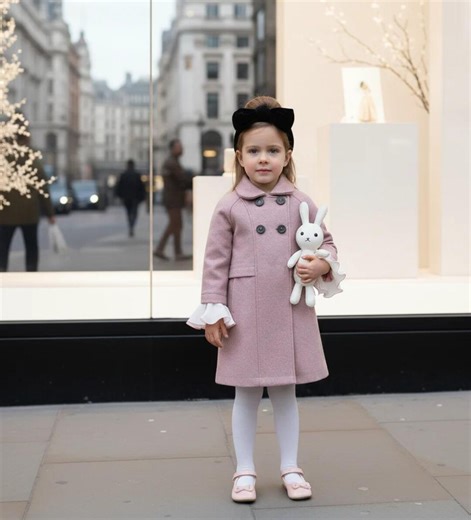 Girls' Woolen Winter Coat: Grey/pink Long Jacket, 3-7 Years - Etsy