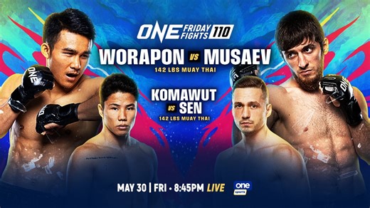 20K views · 26 reactions | STREAKS ON THE LINE  Russian knockout artist Ilyas Musaev looks to keep his flawless finishing streak alive as he battles Thai veteran Worapon Lukjaoporongtom in a 142-pound Muay Thai clash at ONE Friday Fights 110, LIVE this May 30 at 8:45 p.m. on One Sports! #ONEChampionship #OFF110 #OneSports | One Sports | Facebook