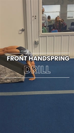 SAGA Sports on Instagram: "Check out this great front handspring drill! This simple drill can be set up anywhere and is a great side station. It ensures gymnasts are working on blocking as well as keeping their shoulders over their hands. This simple yet effective drill is a great way to fix your gymnasts form on their front handspring! Save this drill to try at your next practice. - - - #fronthandspring #fronttumbling #tumbling #floor #floordrills #drillsforskills #drillsforfloor #floorwork #gy
