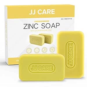 JJ CARE Zinc Soap - Pack of 2 Medicated 2% Zinc Pyrithione Soap For Daily Use, Individually wrapped 4 oz. Bar Soap with Aloe Vera for Dandruff & Seborrheic Dermatitis