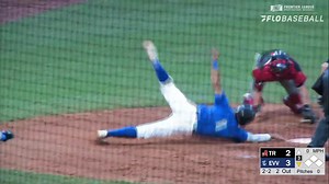 OH MY. A Jeffrey Baez single brings Ethan Skender home after a swimming slide! Evansville 4, Trois-Rivieres 2 | END 3RD ⚾️ #BringItBackToBosse x #LetsGoOtters 🦦 | Evansville Otters