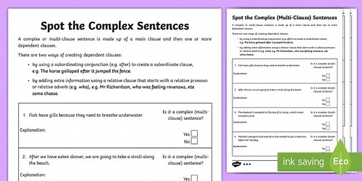 Spot the Complex Sentences: Differentiated Worksheets for KS2
