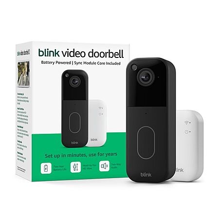 Blink Video Doorbell (newest model) – Head-to-toe HD view, two-year battery life, and simple setup. Sync Module Core included – System (Black) $35.99 - 2026-04-16