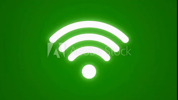Animated WiFi Signal Icon on Green Background Displaying Fluctuating Strength and Connection Loss