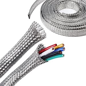 Tinned Copper Braided Sleeves for Cover Wire,Expandable Mesh Braided Wires Grounding Straps Shielding Audio Cables (5/8"-12FT)
