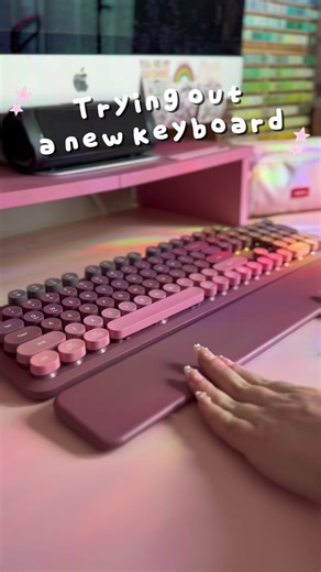 Finally another tiny upgrade to my desk to make it my dream creator space ✨ This aesthetic mauve wireless keyboard 🩷 #keyboards #keyboardandmouse