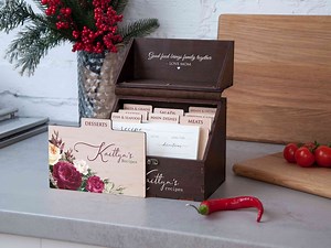 Floral Recipe Card Box 4x6, Personalized Christmas Gift for Mom, Wooden Recipe Box With 9 Dividers & 150 Recipe Cards, Gift for Grandmother - Etsy