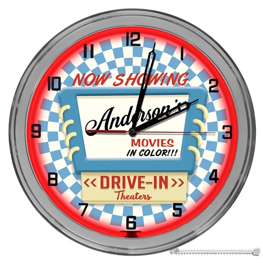 Vintage Drive-in Movie Theater Light up Clock - 16 Inch Customized Neon Wall Clock - Etsy