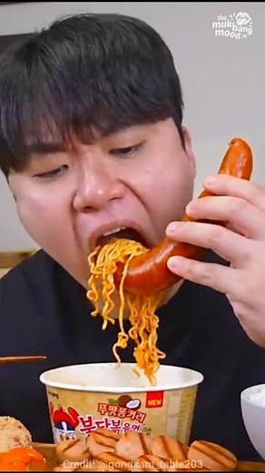 The Perfect Combo! Spicy Noodles with Giant Kielbasa ASMR | ASMR Mukbang #asmr​ #mukbang
