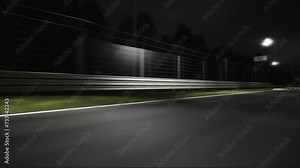 Modern racing car racing on a speedway at night
