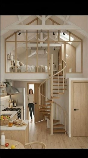 Cozy Tiny House Design | Loft Bedroom with Spiral Staircase + Open Concept Kitchen